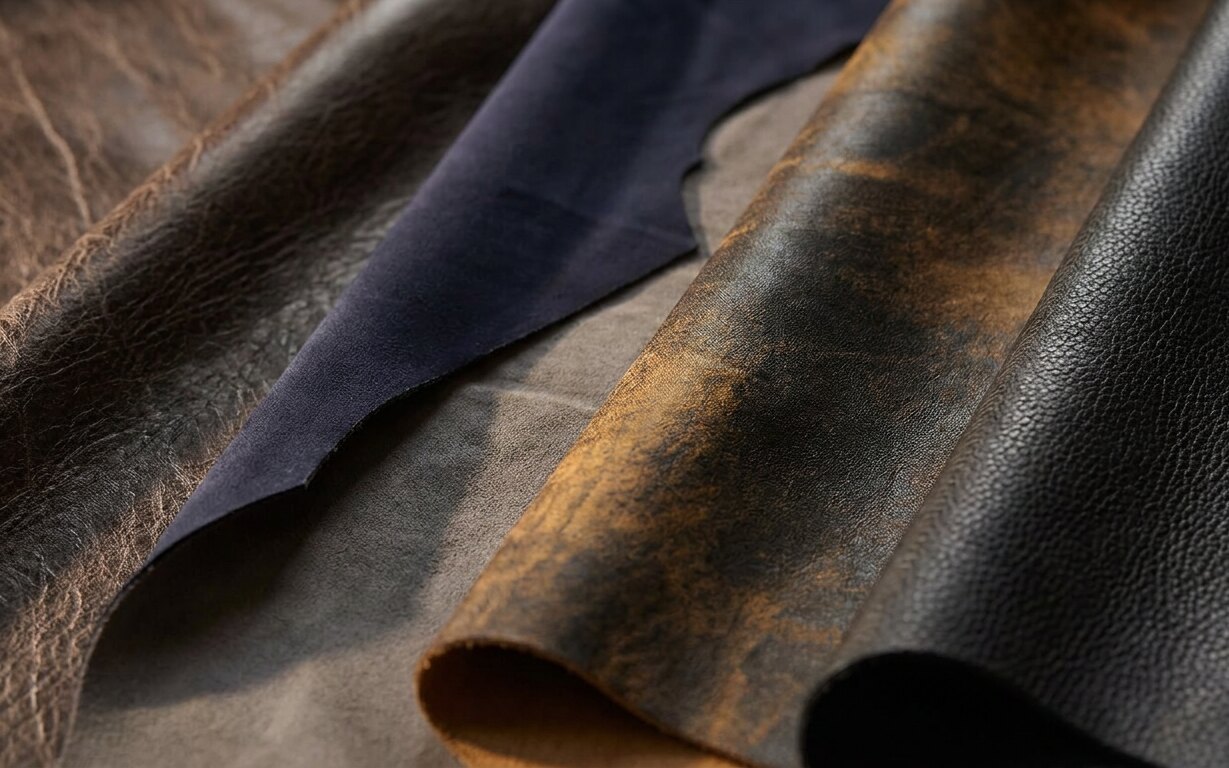 Lambskin, Metis suede, sheepskin and goatskin laid out together